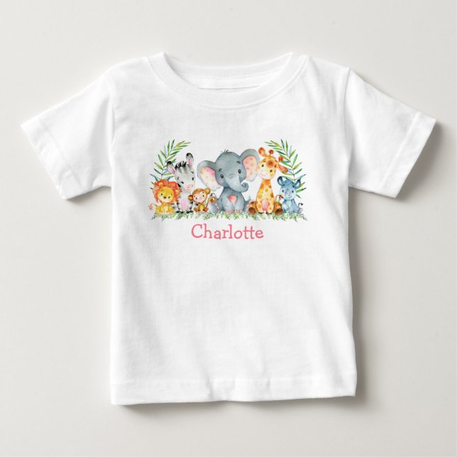 T-shirt Pour Bébé Aquarelle Safari Jungle Cute Baby Animaux (Devant)