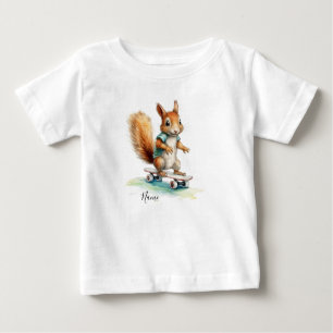 T-shirt Pour Bébé Aquarelle Squirrel Skate