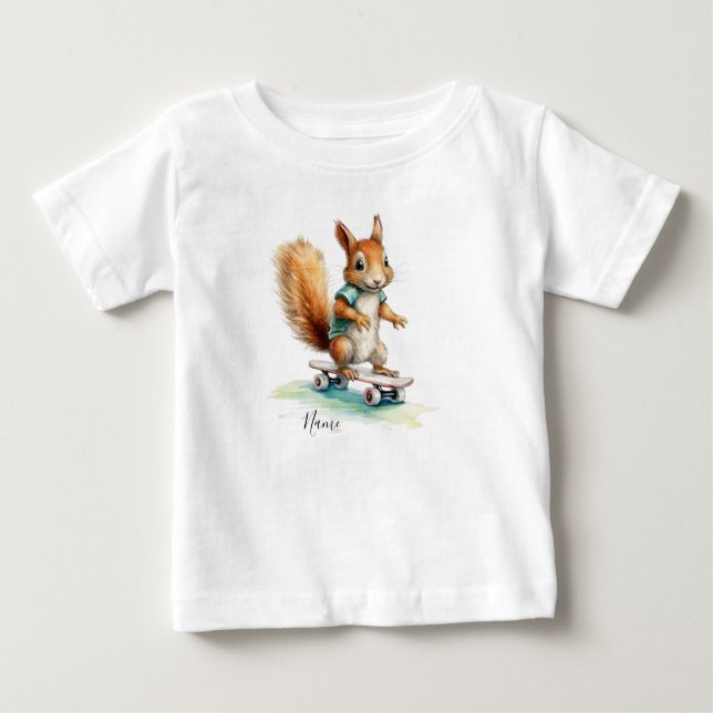 T-shirt Pour Bébé Aquarelle Squirrel Skate (Devant)