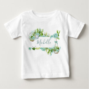 T-shirt Pour Bébé Aquarelle Terrarium en verre Baby shower de succul