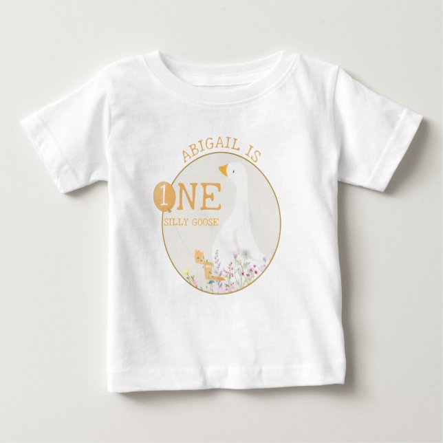 T-shirt Pour Bébé Aquarelle Une oie soie Fleur sauvage 1er anniversa (Devant)