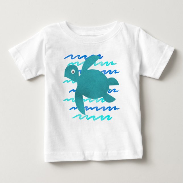 T-shirt Pour Bébé Aquarelle Vagues de tortue marine (Devant)
