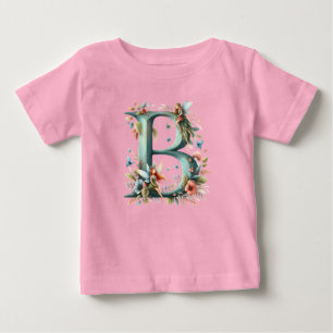T-shirt Pour Bébé Aquarelle verte Fées Monogramme Lettre B