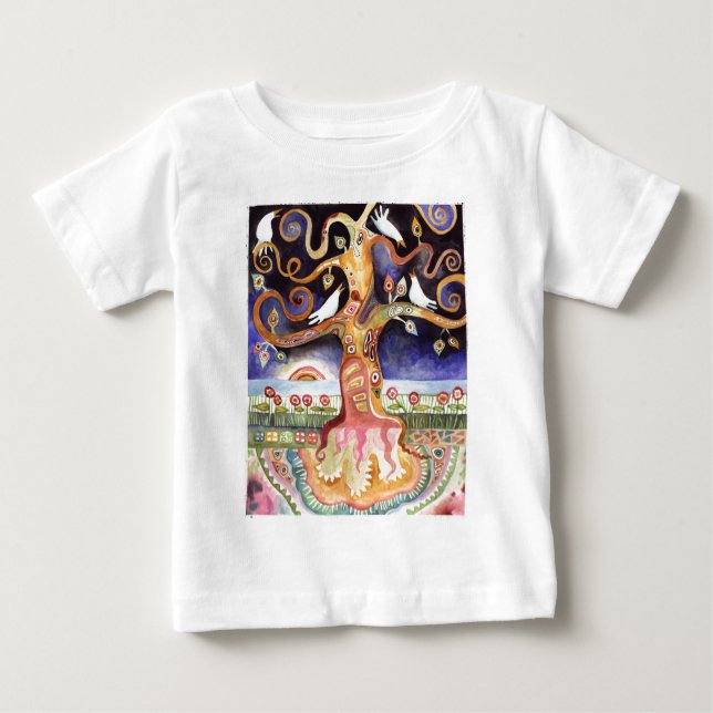 T-shirt Pour Bébé ARBRE DE LA VIE Aquarelle colombes (Devant)