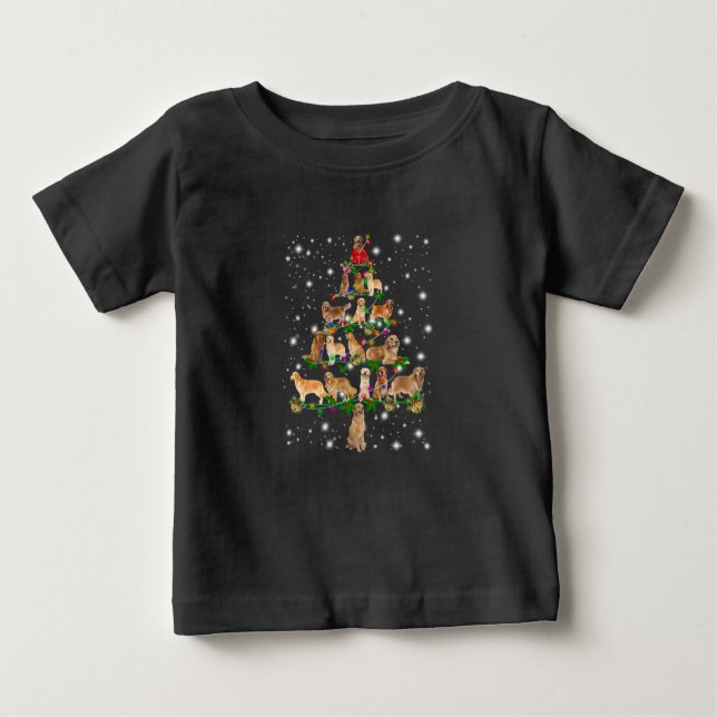 T-shirt Pour Bébé Arbre de Noël Golden Retriever Couvert Par Flash (Devant)