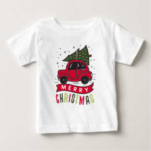 T-shirt Pour Bébé Arbre de Noël joyeux voiture rouge T-Shir coloré d