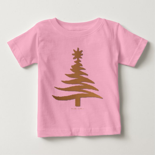 T-shirt Pour Bébé Arbre de Noël Moderne Pochoir Impression Or (Devant)