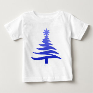T-shirt Pour Bébé Arbre de Noël Moderne Pochoir Imprimé Bleu