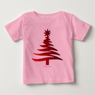 T-shirt Pour Bébé Arbre de Noël Moderne Pochoir Imprimé Rouge