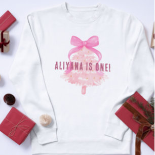 T-shirt Pour Bébé Arbre de Noël Rose Pâle avec un Nœud 1er Anniversa