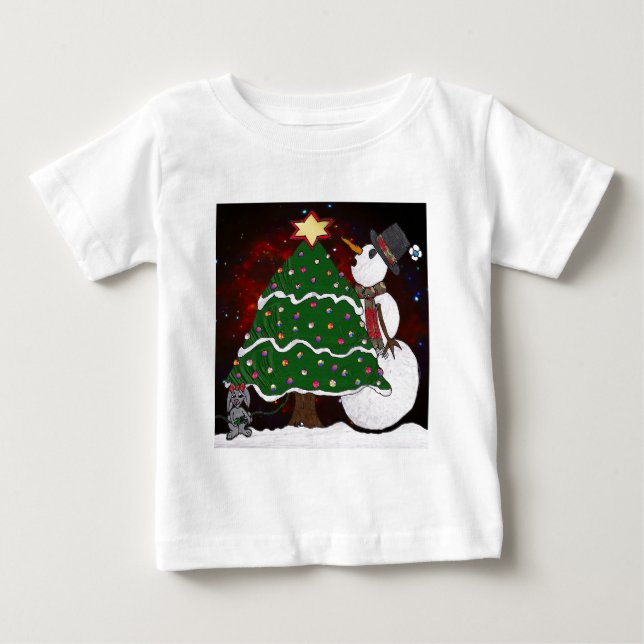 T-shirt Pour Bébé Arbre de Noël Snowman Surprise Art Imprimer (Devant)