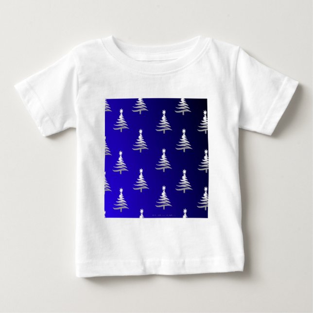 T-shirt Pour Bébé Arbres de Noël Argent sur Bleu Cobalt (Devant)