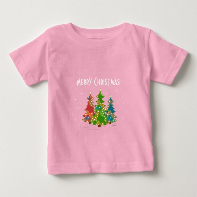 T-shirt Pour Bébé Arbres de Noël Snowflakes Whimsical Fun Rouge (Devant)