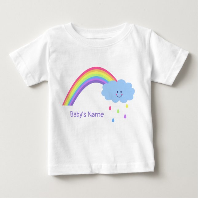 T-shirt Pour Bébé Arc-en-ciel avec nuage et gouttes de pluie, person (Devant)
