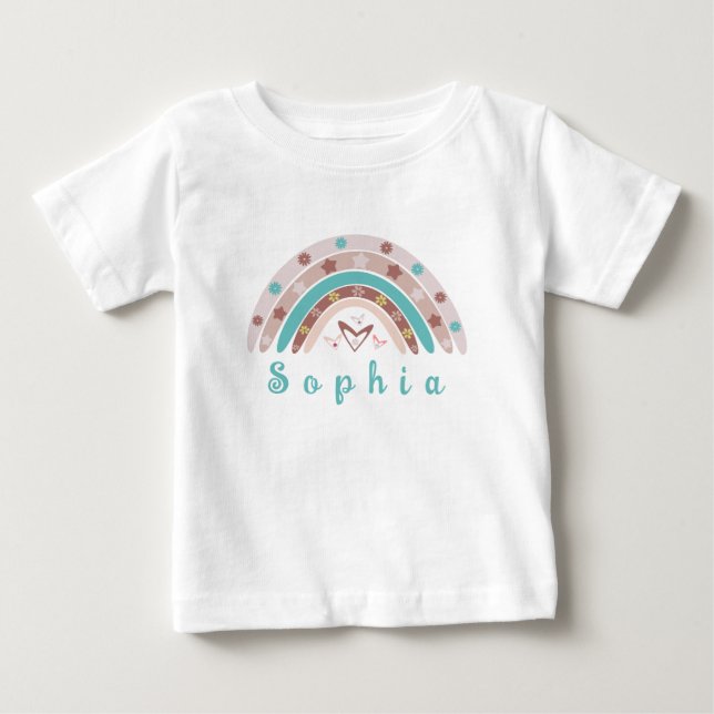 T-shirt Pour Bébé Arc-en-ciel branché Boho avec nom personnalisé (Devant)