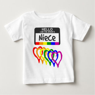 T-shirt Pour Bébé Arc-en-ciel Coeurs Mariée Nièce Nom Badge