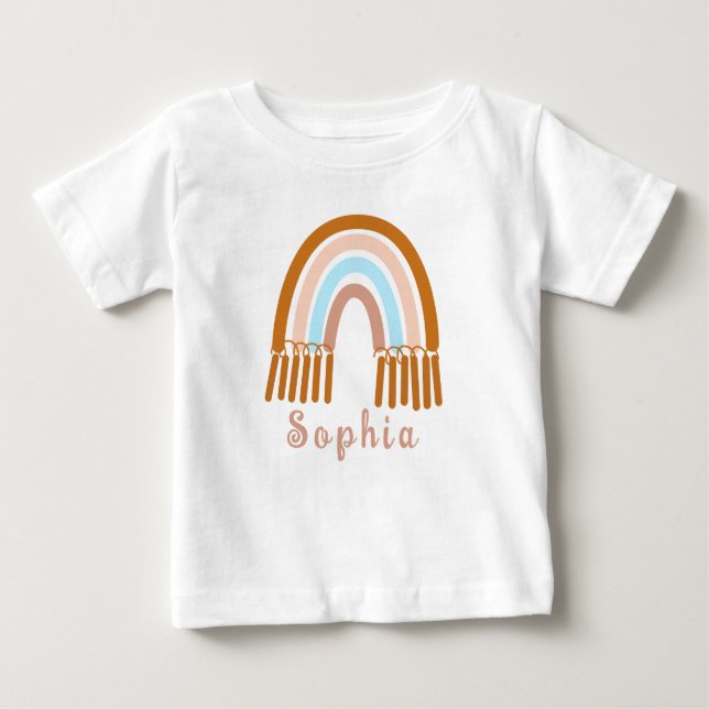 T-shirt Pour Bébé Arc-en-ciel Whimsical Boho avec nom personnalisé (Devant)
