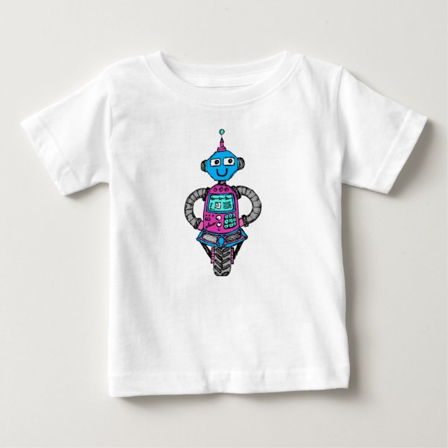 T-shirt Pour Bébé Arnie Robot : Rose et bleu (Devant)