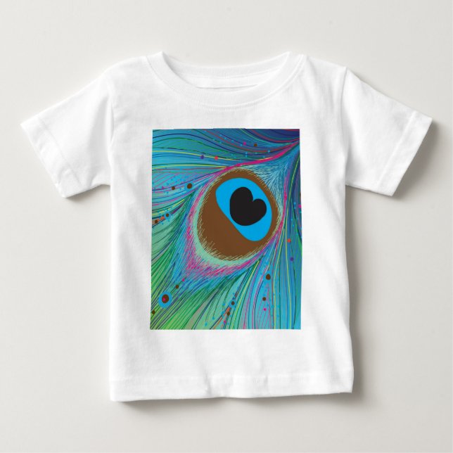 T-shirt Pour Bébé Arrière - plan des lignes de plumes de paon (Devant)