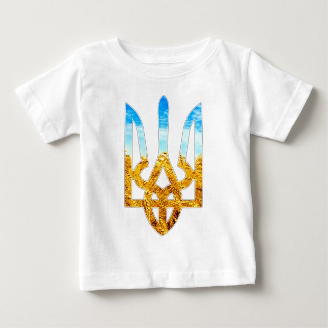 T-shirt Pour Bébé Arrière - plan ukrainien de tryzub de blé et de (Devant)
