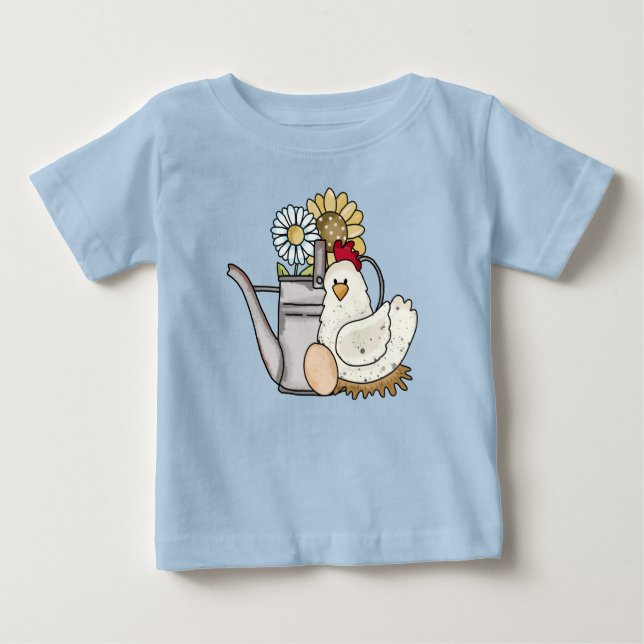 T-shirt Pour Bébé Arrosoir de poulet de campagne Tournesol Marguerit (Devant)
