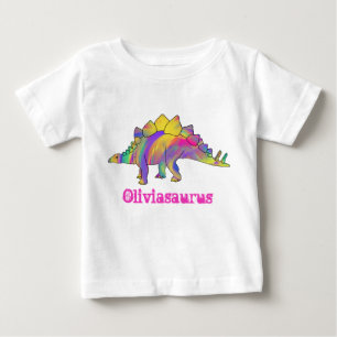 T-shirt Pour Bébé Art coloré de dinosaure de Stegosaurus d'Olivia