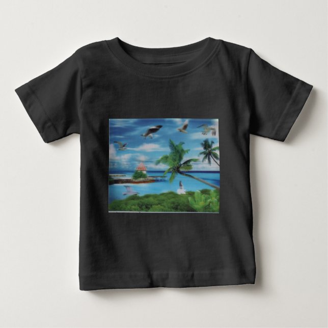T-shirt Pour Bébé Art de la scène de plage tropicale (Devant)