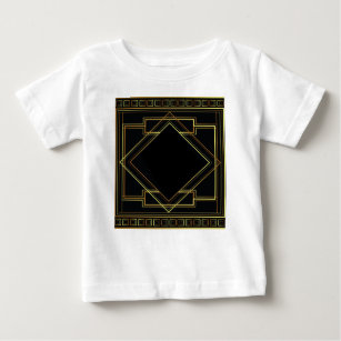 T-shirt Pour Bébé Art déco vintage or et motif noir géométrique