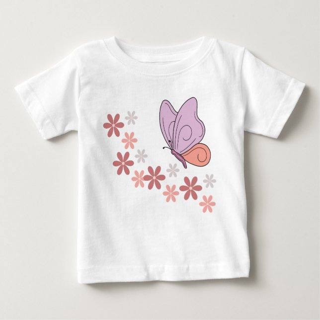 T-shirt Pour Bébé Art floral aux papillons mignons (Devant)