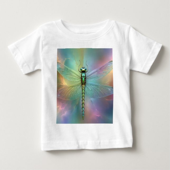 T-shirt Pour Bébé Art fractal élégant de libellule pastel, (Devant)