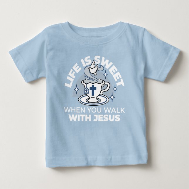 T-shirt Pour Bébé Art Vivant Fidèle - Teacup avec Croix et Dove (Devant)