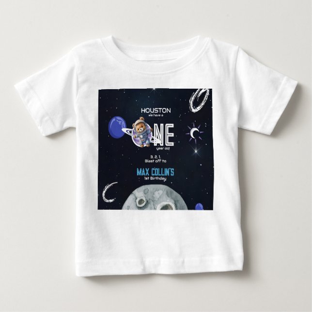 T-shirt Pour Bébé Astronaute de l'Espace Extérieur 1er Anniversaire (Devant)