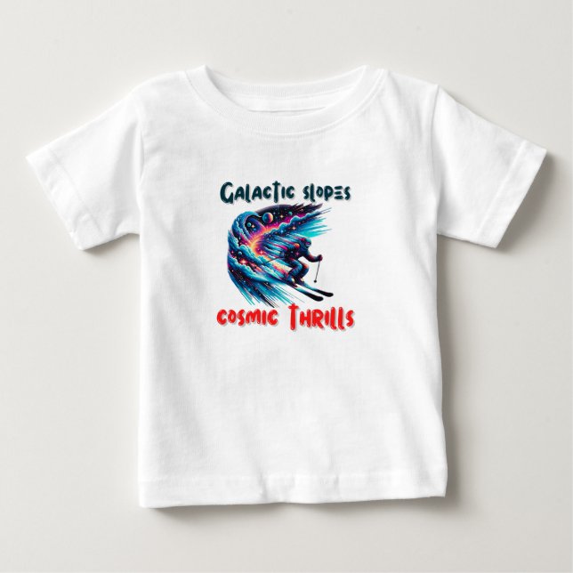 T-shirt Pour Bébé Aventure du ski cosmique dans l'espace (Devant)