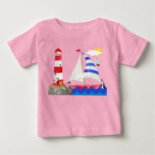 T-shirt Pour Bébé Aventure océanique ensoleillée voilier phare
