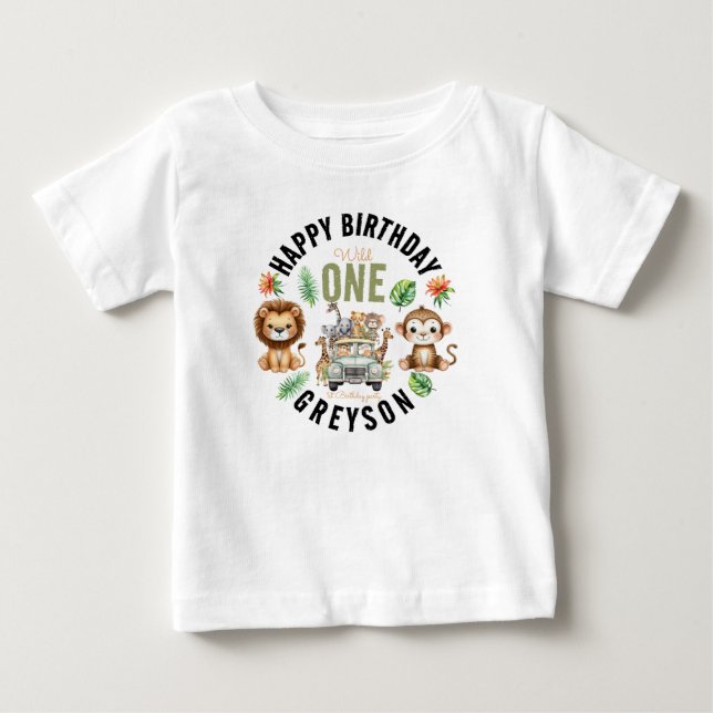 T-shirt Pour Bébé Aventure Sauvage Jungle 1er Anniversaire (Devant)