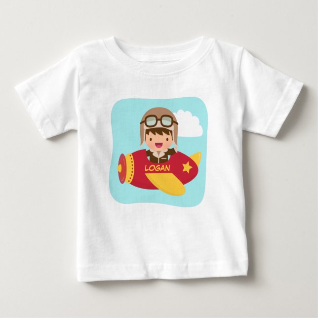 T-shirt Pour Bébé Aviateur Cute Aviator Boy Avion Pour Bébés Garçons (Devant)
