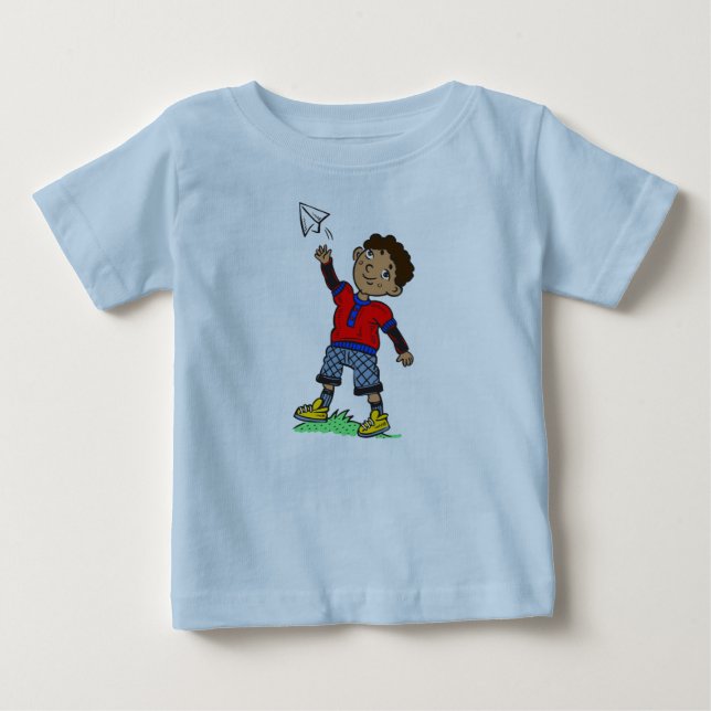 T-shirt Pour Bébé Avion en papier volant (Devant)