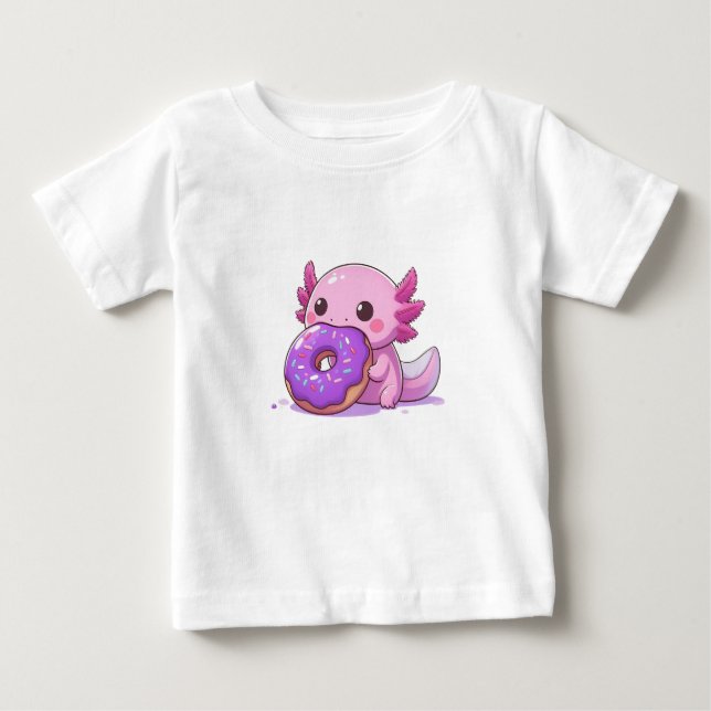 T-shirt Pour Bébé Axolotl mange des beignets pourpres. (Devant)