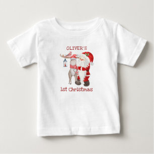 T-shirt Pour Bébé Baby 1er Noël Père Noël et Reindeer Personnalis