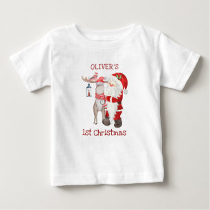 T-shirt Pour Bébé Baby 1er Noël Père Noël et Reindeer Personnalisé