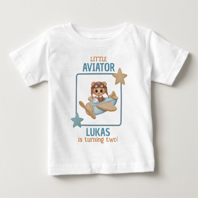 T-shirt Pour Bébé Baby Bear Petit Aviateur Garçon Anniversaire Blanc (Devant)