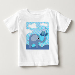 T-shirt Pour Bébé Baby Blue Elephant and Flowers