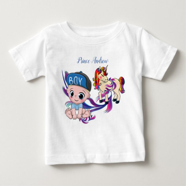 T-shirt Pour Bébé Baby Boy Bubbles & Unicorns (Devant)