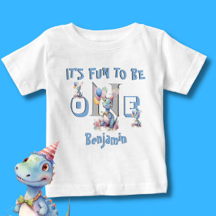 T-shirt Pour Bébé Baby Boy Name One Cute Dinosaures