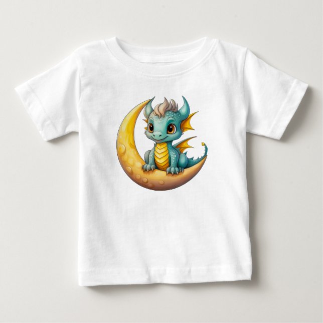 T-shirt Pour Bébé Baby Dragon on the Moon – Fantasy Design for Littl (Devant)