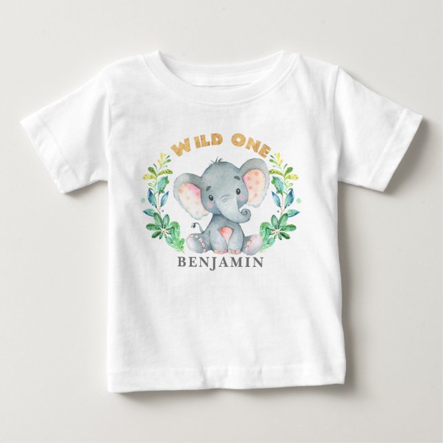 T-shirt Pour Bébé Baby Elephant Wild Un 1er Anniversaire Jungle (Devant)