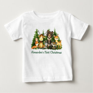 T-shirt Pour Bébé Baby First Christmas Forêt Boisée Animaux