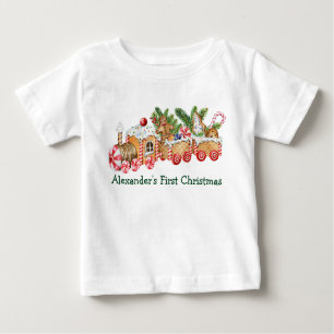 T-shirt Pour Bébé Baby First Christmas Gingerbread Train Candy