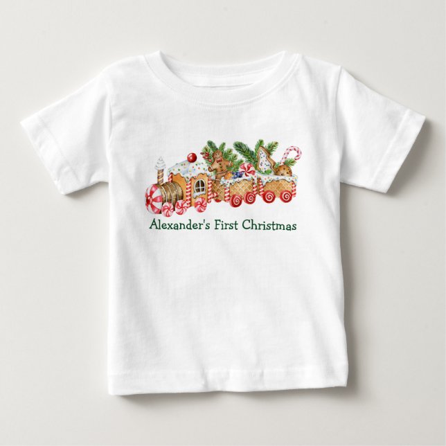T-shirt Pour Bébé Baby First Christmas Gingerbread Train Candy (Devant)