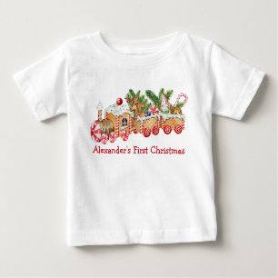 T-shirt Pour Bébé Baby First Christmas Gingerbread Train Red Candy